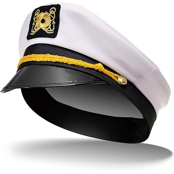 Sailor Hat, White Captains Hat, Adjustable Yacht Boat Captain Hat Adult Men Women Teenage, Skipper Ship Sailor Cap, Navy Marines Style Admiral Sailors Hat for Halloween Costume Accessory