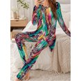 thumbnail image 3 of Women's Milk Silk Sleepwear Long Sleeve Pajama Set Rainbow Brushstroke 2 Piece Loungewear, 3 of 7