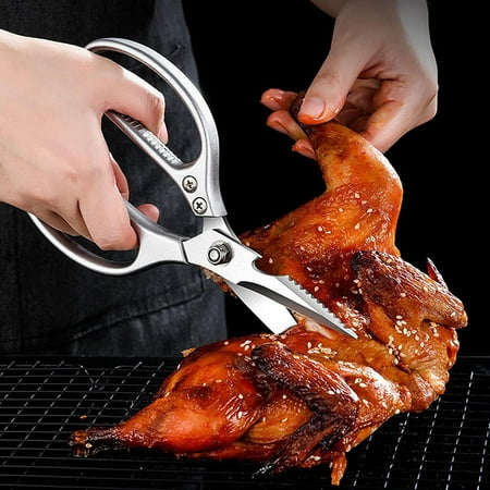 

2pcs Multifunctional kitchen scissors stainless steel high temperature resistant anti-corrosion non-slip cooking use for meat poultry vegetables BBQ pizza.