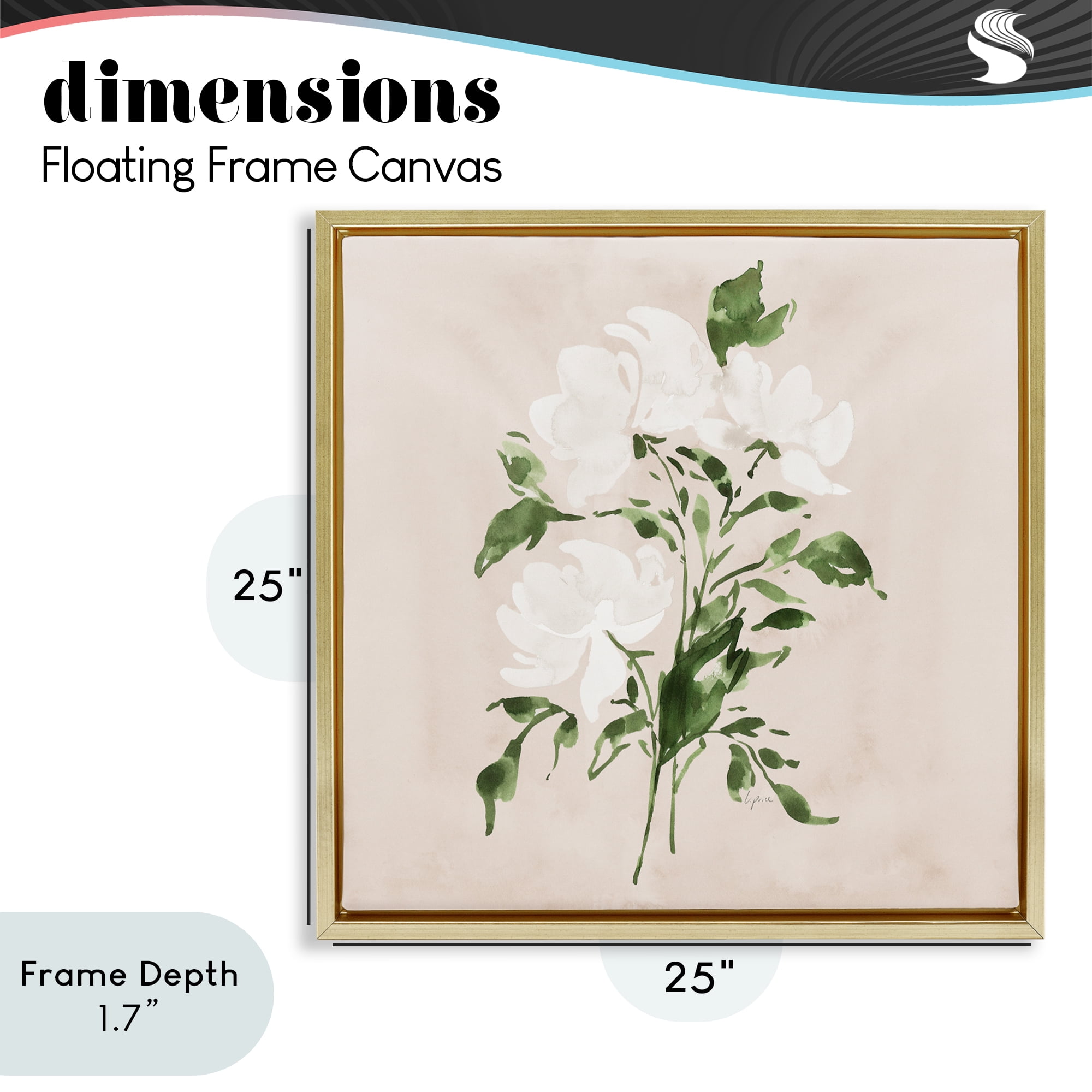 Stupell Industries White On Tan Blossom Gold Framed Floater Canvas Wall Art, design by Lucille Price