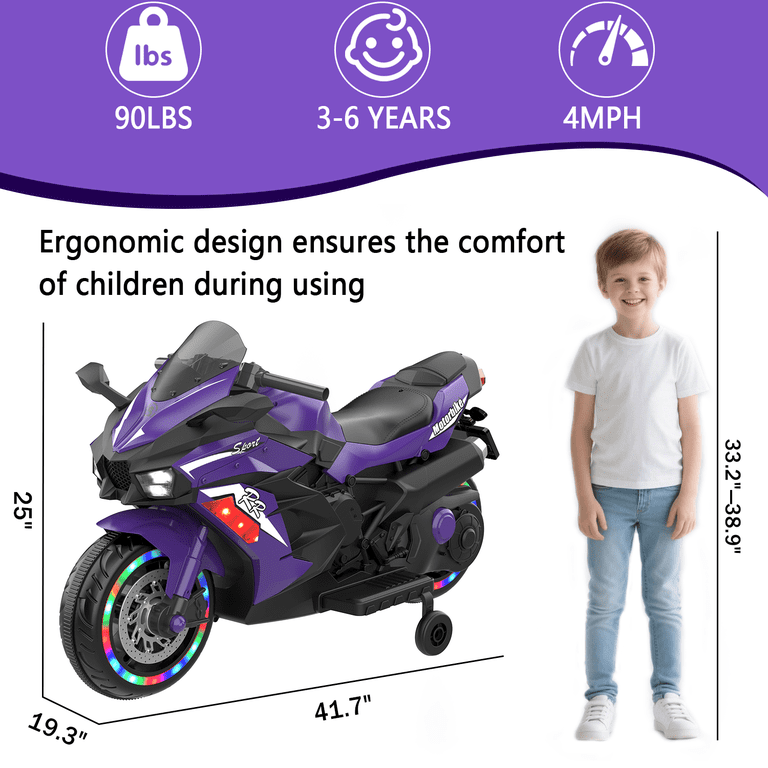 HNH 12V Ride on Toys, Kids Ride on Motorcycle, Electric Motorcycle