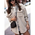 thumbnail image 4 of Women Casual Houndstooth Jacket Flannel Shacket Loose Long Sleeve Button Down Shacket with Pockets Khaki XXL, 4 of 6