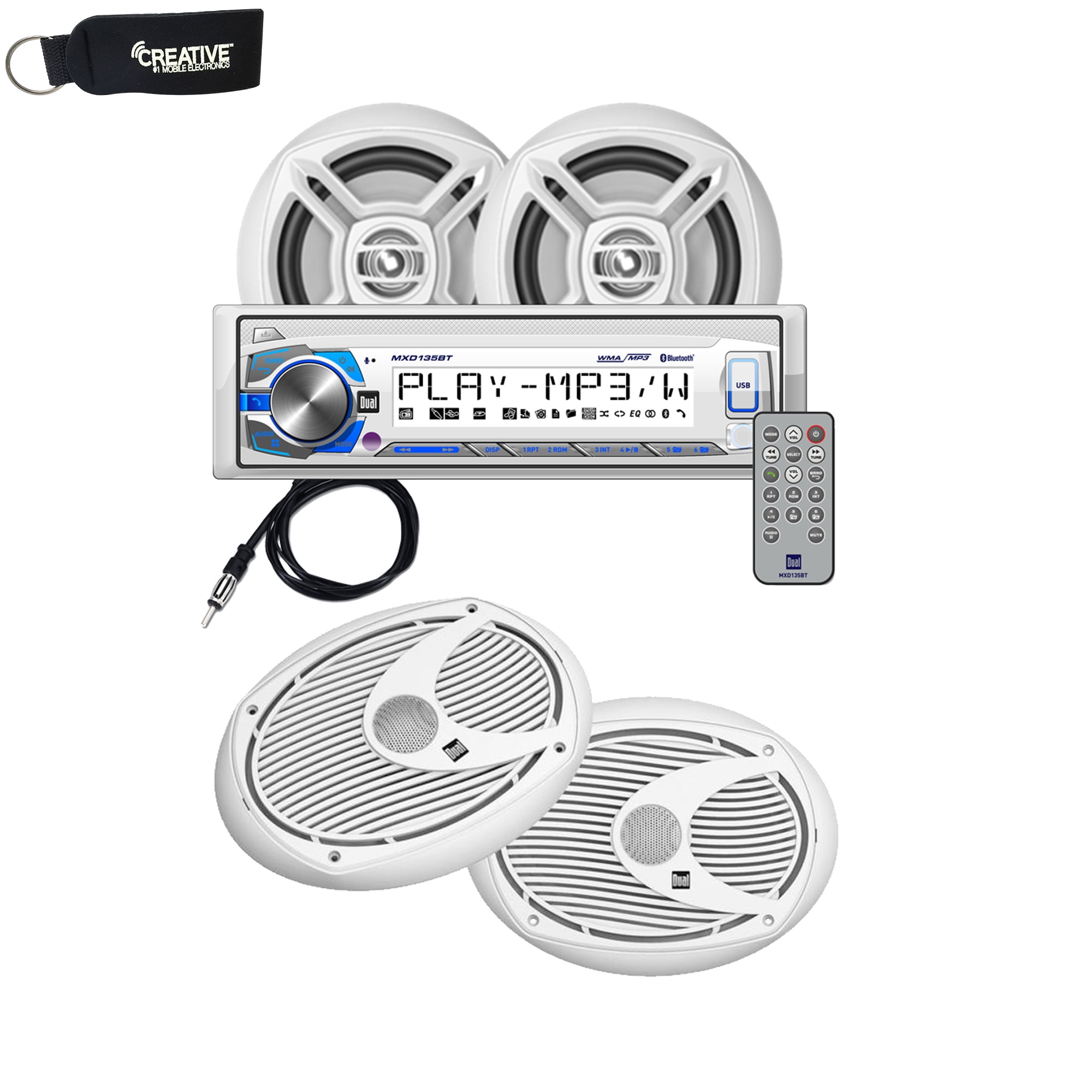 Marine Bluetooth Audio Kit with Dual Radio Receiver w/ USB, Aux (no CD) Two 6.5