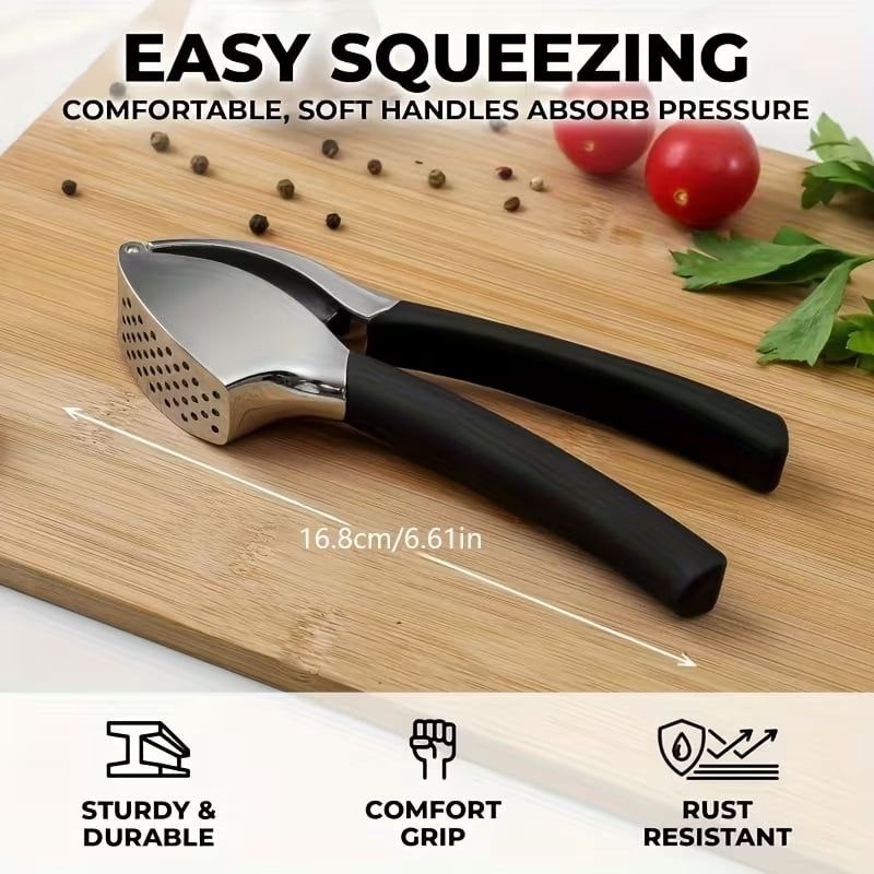Ergonomic Comfort Grip Garlic Press - Rust-proof garlic chopping tool, an easy-to-clean kitchen essential