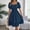 Navy, variant on Dresses for Women Retro Square Collar Fungus Hem Waist A-line Long Skirt Short-sleeved Dress for Daily Party Wear (Black L)