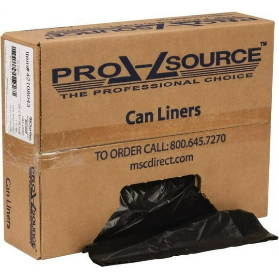 100 Count PRO-SOURCE 56 Gal 1.1 mil Heavy-Duty Black Trash Bags, 43" Wide x 47" High, Roll Dispenser