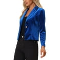 thumbnail image 4 of INSPIRE CHIC Women's Velvet Blazer Lapel Collar Long Sleeve Button Wear-to-Work Suit Jacket S Blue, 4 of 6