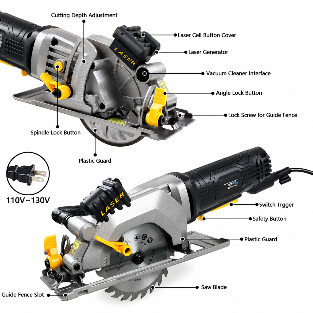 NEWONE Mini Circular Saw with Laser Guide and 6 Blades photo 3