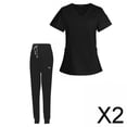 thumbnail image 1 of Conjunto De 2 Piezas De Uniforme De Enfermera Para Mujer, Escote En V, Lavable A Máquina, Manga Corta, Talla M, Color Negro, 1 of 5