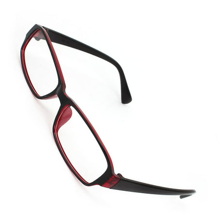 Unique Bargains Black Red Frame Single Bridge Clear Lens Plastic Plain Glasses for Lady Man