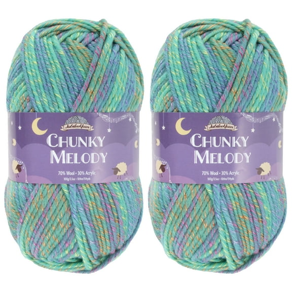 JubileeYarn Chunky Melody Yarn - 100g/Skein Bulky Wool Blend - Peacock - 2 Skeins