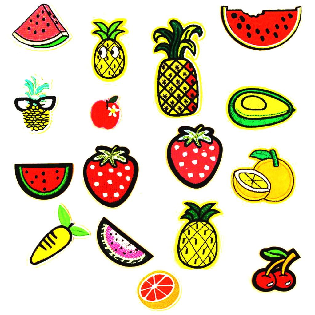 16 Pieces Assorted Fruits Shape Embroidered Sew Iron on Applique Patch Badge