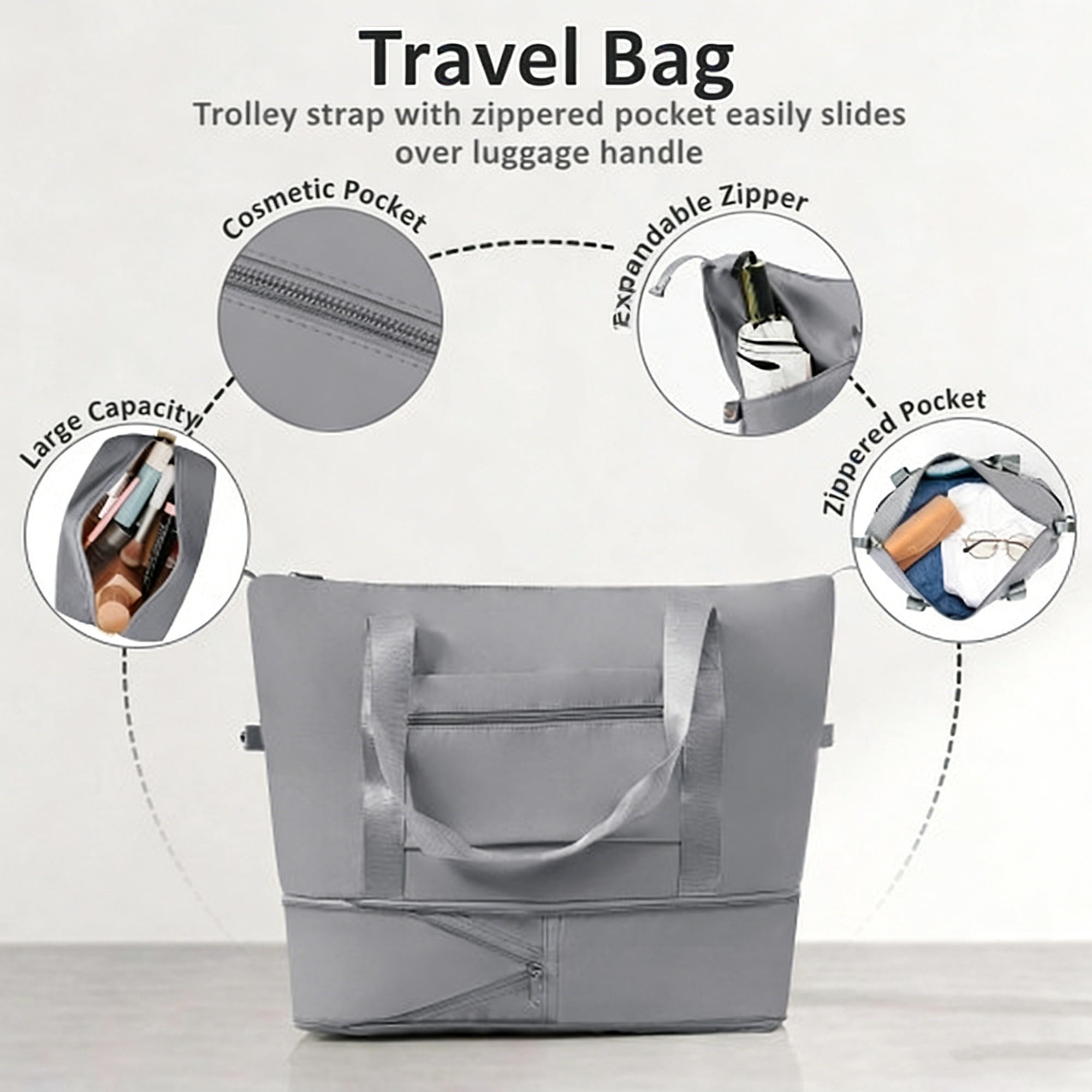 MODERNLUXE 4 Piece Luggage Sets, 28in Checked Suitcase with TSA Lock,Spinner Wheels,20in Carry-On Luggage with Duffel & Toiletry Bags,ABS Hardshell Suitcase Set for Family Travel,Grey