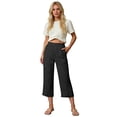 thumbnail image 5 of Cropped Pants Womens Petite Linen Pant 2026 Lightweight Elastic Waist Wide Leg Mid Calf Length Summer Beach Dress Capris Black XL, 5 of 6