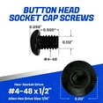 thumbnail image 2 of Fastenere Button Head Socket Cap Screws - 4-48 x 1/2" (25-Pcs) Alloy Steel, Fully Threaded, Fine Black Oxide Finish, Corrosion-Resistant, Machine Thread, Easy to Install w/ Allen Hex Drive, 2 of 4