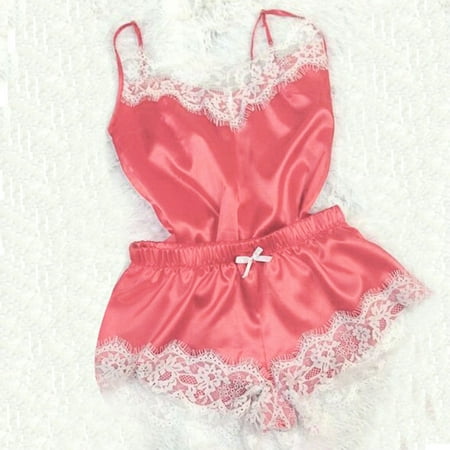 

WGOUP 2PC Lingerie Women Sexy Nightdress Nightgown Sleepwear Underwear Set Watermelon Red(Buy 2 Get 1 Free)