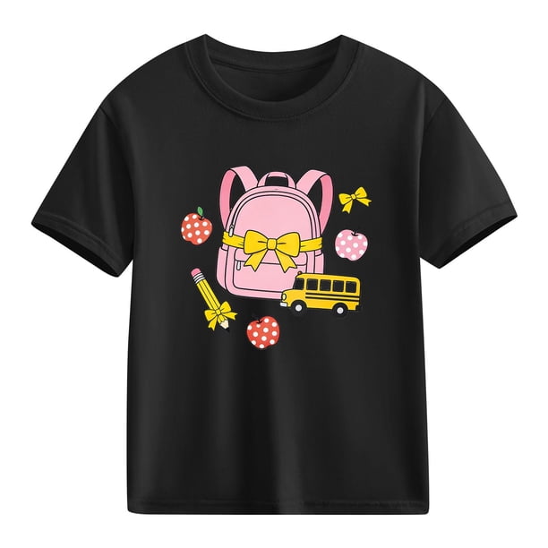 Blusas y camisas de manga corta con cuello redondo para niños y niñas, camisetas gráficas de manga corta, blusas con estampados bonitos para la temporada escolar.