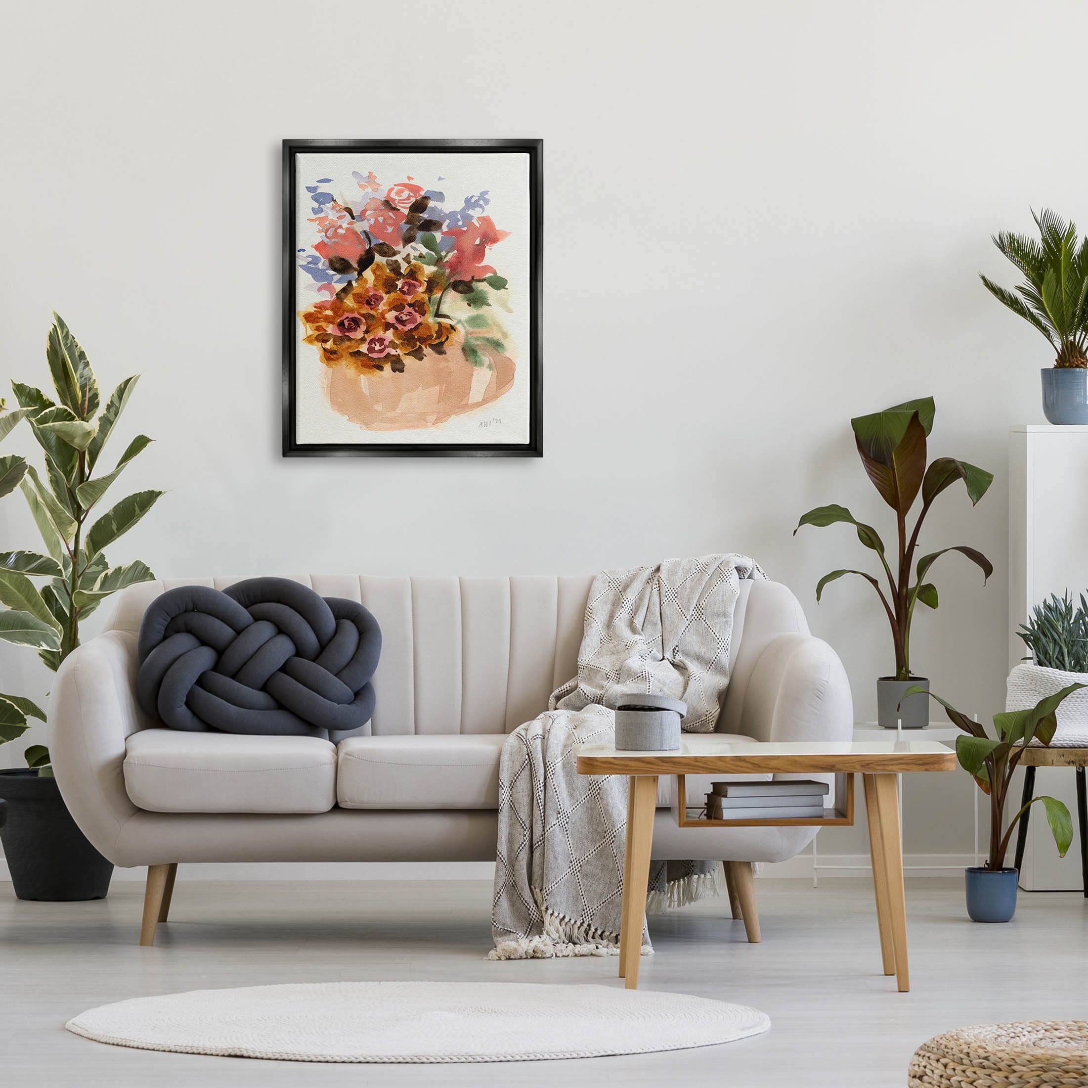 Stupell Industries Abstract Flower Bouquet Shapes Painting Jet Black Floating Framed Canvas Print Wall Art, Design by Ania Zwara