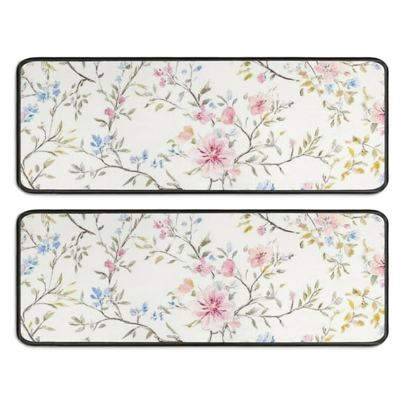 Kitchen Rugs Sets Of 2,Pioneer Flower Floral Print Pattern Anti Fatigue Kitchen Mat Rugs Non Slip Washable,Decorative Kitchen Floor Mats for Kitchen,Sink,Laundry,17"x47" 17"x47"