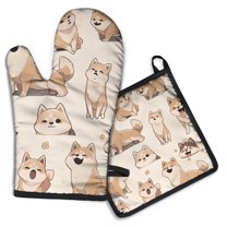 Shiba Inu Kitchen Oven Mitt and Pot Holder Sets 2 Pcs for Baking, Cooking and Grilling, Heat Resistant Up To 392 °F