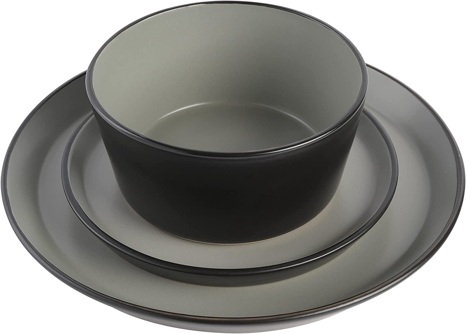 Gibson Soho Lounge Rachel 12 Piece Coupe Dinnerware Set, Matte Grey