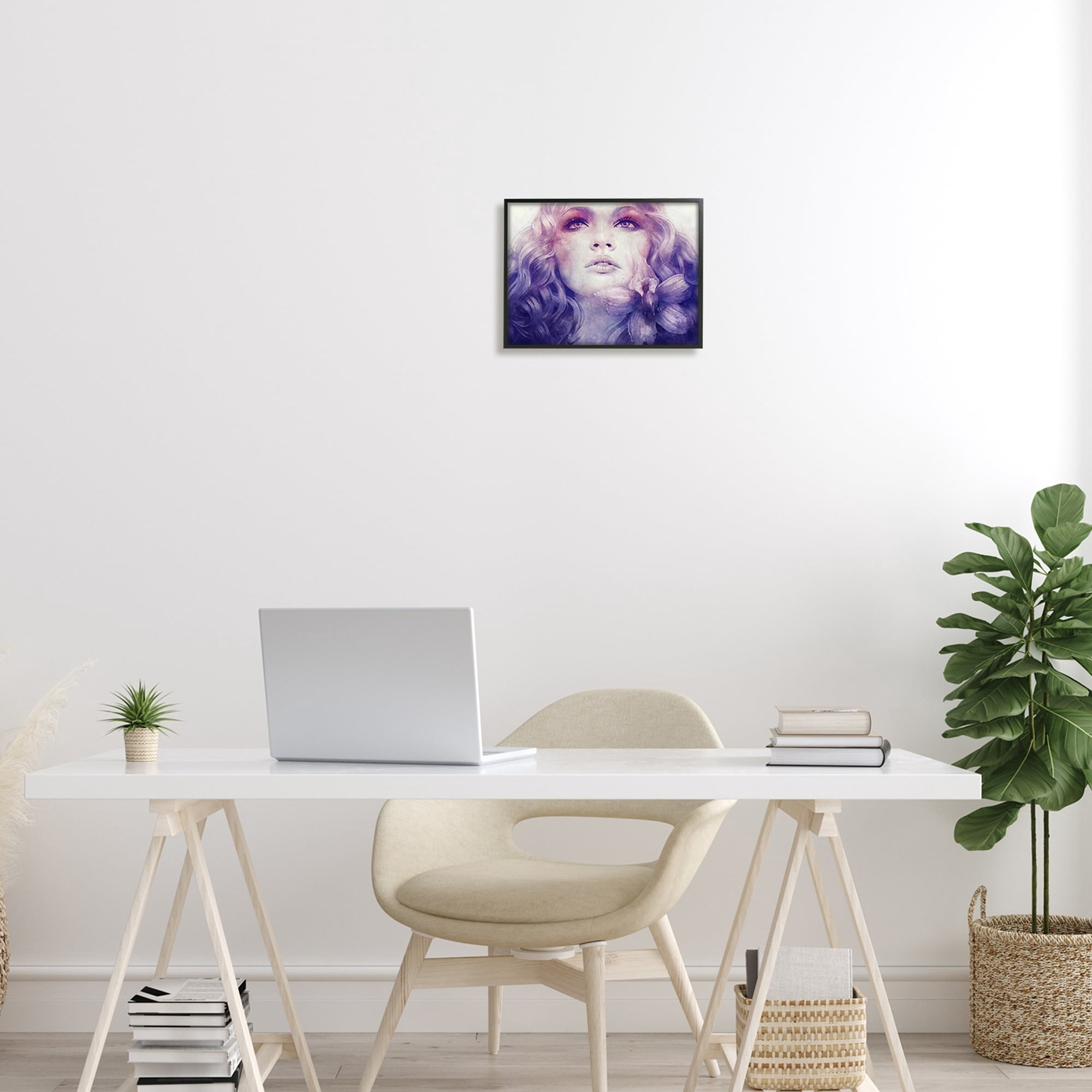 Stupell Vivid Purple Flower Blossom Woman Flowing Hair Framed Wall Art, 14 x 11, Design by Anna Dittman