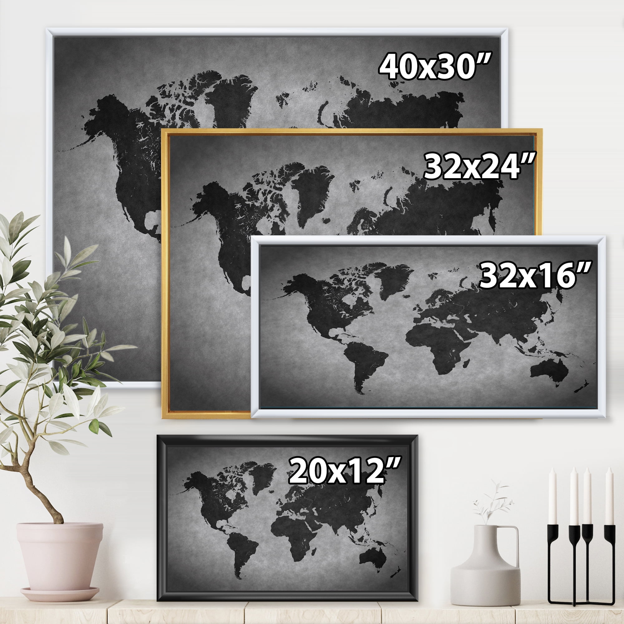 Designart 'Ancient World Map IX' Vintage Framed Canvas Wall Art Print