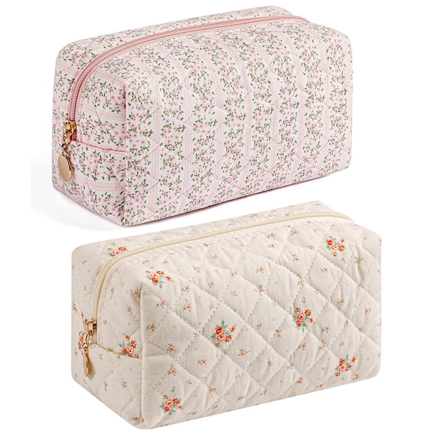 Bolsa de maquillaje HHQQWZ, bolsa de cosméticos de viaje, rosa y blanca, pequeña flor