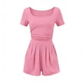 thumbnail image 4 of JGGSPWM Summer Rompers for Women Fashion Short Sleeve Shirt Knit Shorts One Piece Jumpsuit Casual Beach Vacation Clothes Pink XXL, 4 of 4