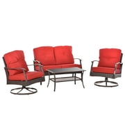 Outsunny 4 PCS Patio PE Rattan Wicker Sofa Sets Outdoor All Weather Conversation Furniture w/ Two Tier Tea Table & Olefin-Feel Cushions Red