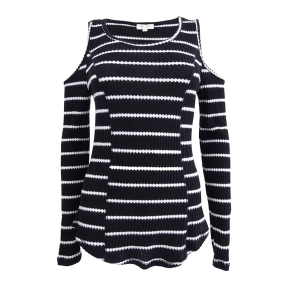 Ultra Flirt Juniors' Cold-Shoulder Thermal Top (M, Black/White)