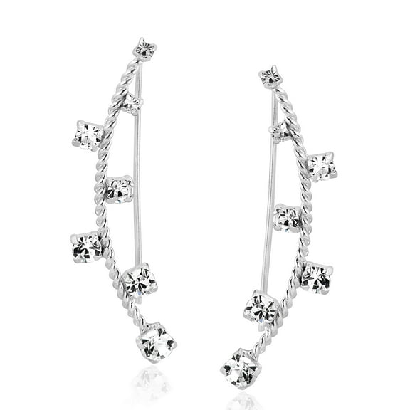 Sparkling Cubic Zirconia Sterling Silver Ear Crawler Earrings