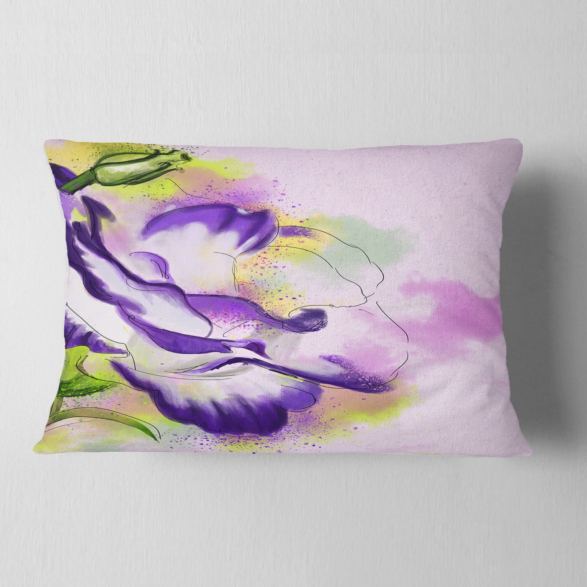 Designart Abstract Blue Flower Watercolor - Floral Throw Pillow - 12x20