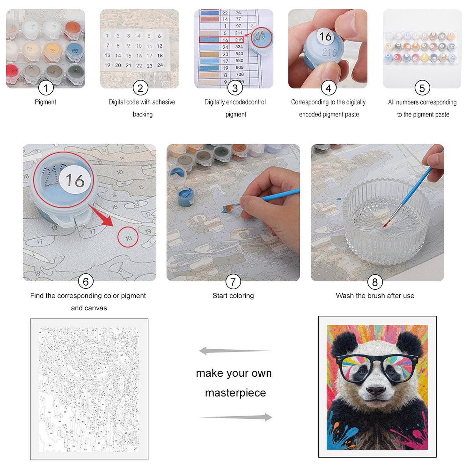Paint By Numbers Kit for Adults Beginner - DIY Panda Glasses Colorful Art Splash Canvas Painting Kits for Adults, Frameless Paint By Number for Adults for Home Wall Decor 16x20 Inch