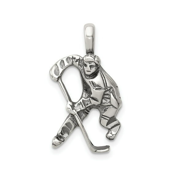 Sterling Silver Hockey Player Pendant with Stick and Gear, Sports Charm Necklace for Men Women Teens, Athletic Ice Skater Jewelry, 925 Silver Action Accessory for Fans or Collectors