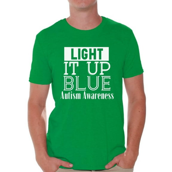 Awkward Styles Men's Light It Up Blue for Autism Awareness Shine A Light White Graphic T-shirt Tops