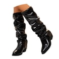 thumbnail image 4 of Aihuaihua Women's Fold Over Boots Slouchy Mid Calf Boots Chunky Heels Square Toe Pull On Booties Stacked Pleated Boot, Fall Boots for Women, 4 of 10