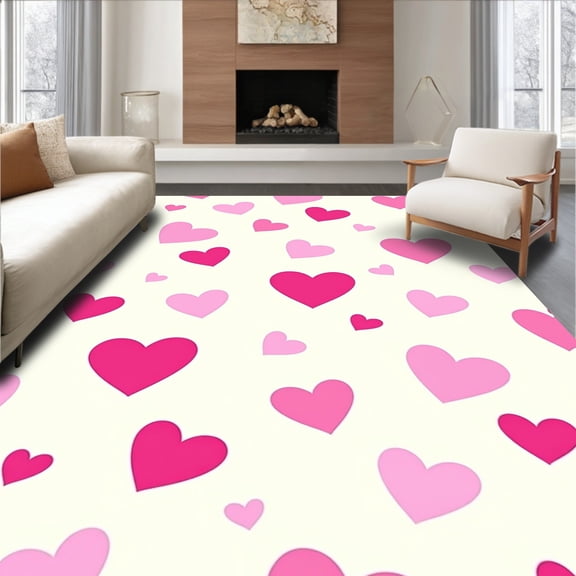 ODIKA 4'x6' Machine Washable Non-Slip Area Rug, Motif Scattered Romance Nursery High Traffic Rug, Pink, 439777