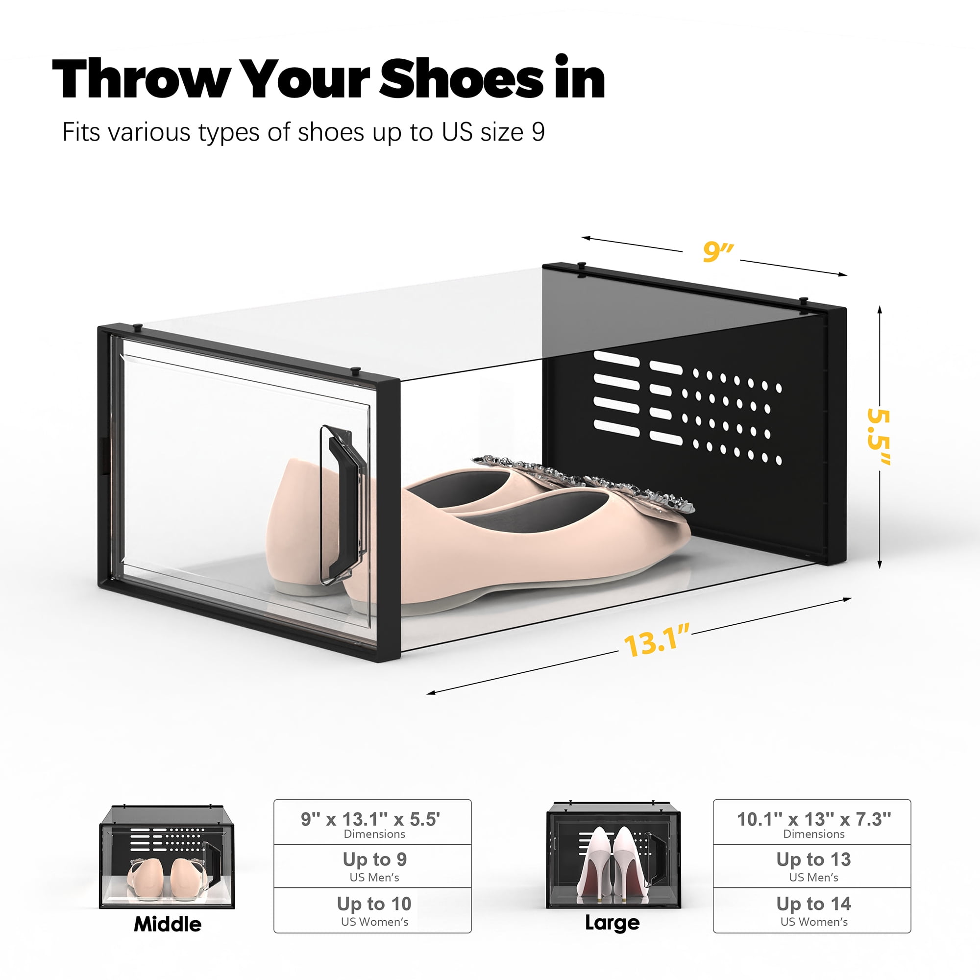 SEE SPRING Shoe Organizer Shoe Boxes Clear Plastic Stackable Shoe Rack for Closet,12 Pack,Black