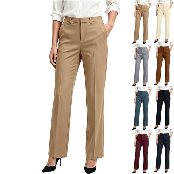 SeekIslan Women's Dress Pants High Waisted Straight Leg Work Bottoms for Office Casual
