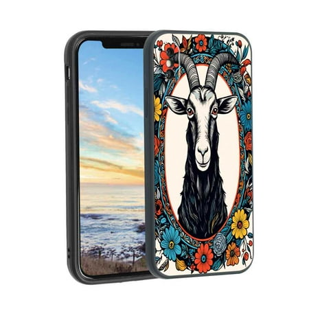 goat-floral-animals phone case for iPhone XS for Women Men Gifts,Flexible Painting silicone Anti-Scratch Protective Phone Cover