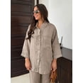 thumbnail image 3 of Conjunto de 2 piezas de pantalón con cintura elástica para mujer, camiseta de manga larga con cuello de pico y solapa, traje holgado para el hogar, 3 of 3