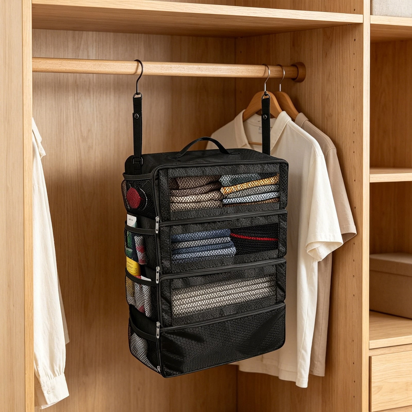 Suitcase Organizer Travel Luggage Organizer Hanging Shelves, Collapsible Portable Packing Cubes for Carry-on Suitcase, Closet Storage for Travel Bags Accessories - Hotel and Cruise Use