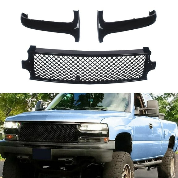 Labwork Front Bumper Grille Kit Fit for Chevrolet Silverado Tahoe Suburban 1500 2500 3500 1999-2002, Black Mesh Grill