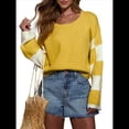 thumbnail image 1 of Suéter Informal de Mujer con Bloques de Color y Cuadros, Cuello Redondo, Larga, Jersey de Punto Corto. Amarillo L, 1 of 10