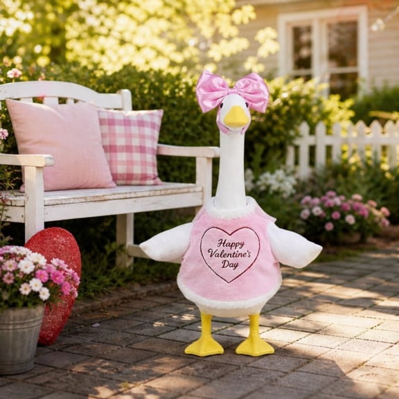 23 Inch Valentine Porch Goose Outfit, Seasonal Statue Clothing Set, Decorative Accent for Table Shelf Mantel and Entryway, Themed Design for Home Display and Gifting