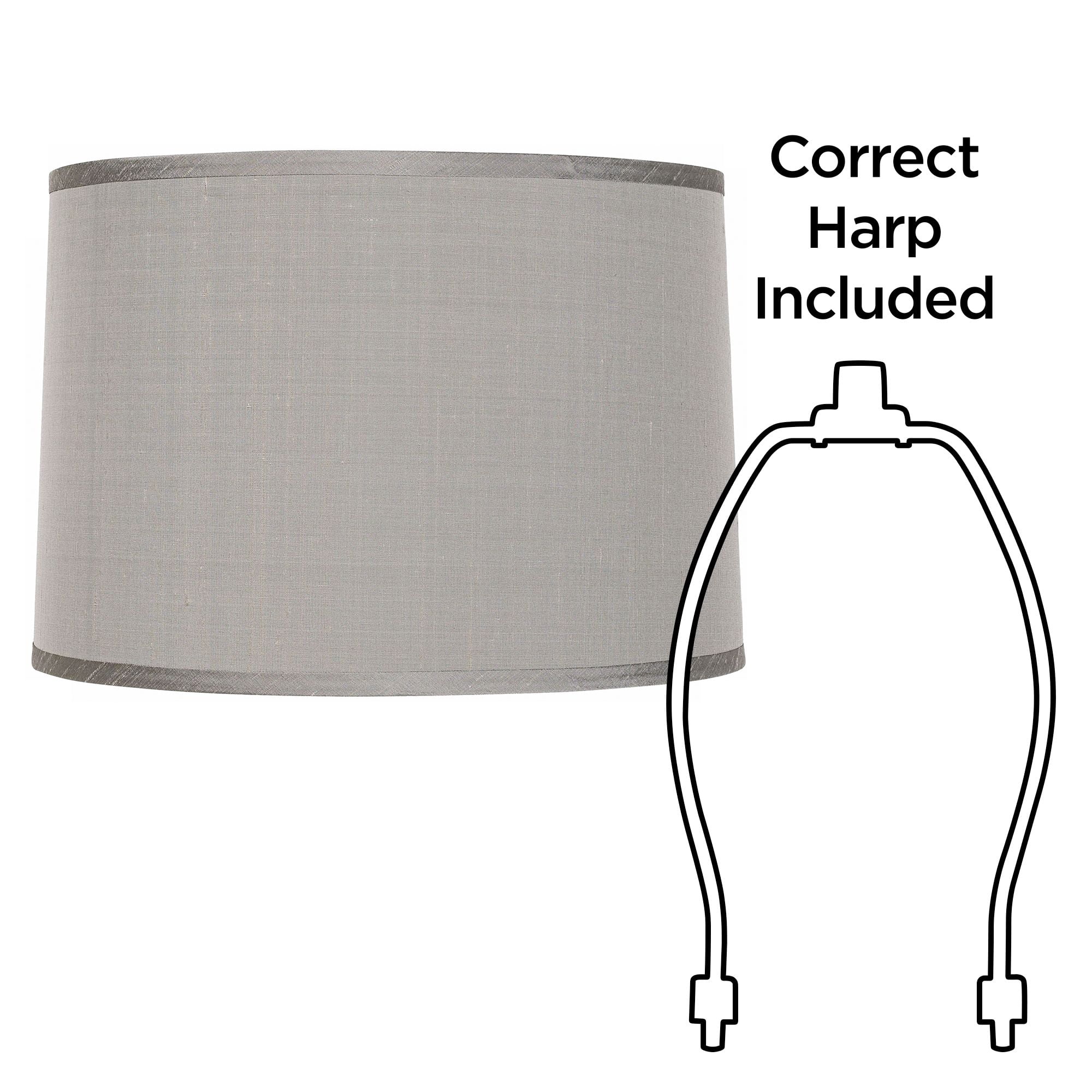 Springcrest Platinum Gray Dupioni Medium Lamp Shade 15" Top x 16" Bottom x 11" High (Spider) Replacement with Harp and Finial