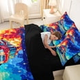 thumbnail image 4 of Castle Fairy Cartoon Fire Truck Twin Bedding Sets 7-Piece for Toddlers, Night Flame Print Bedding Comforter Set for Bedroom, Red Blue,Black Reversible, 4 of 7