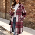 thumbnail image 6 of Busydd Long Plaid Trench Coat Women Fashion Long Sleeve Zip Up Fall Jackets Casual Hooded Drawstring Outerwear Jacket with Pockets, 6 of 10