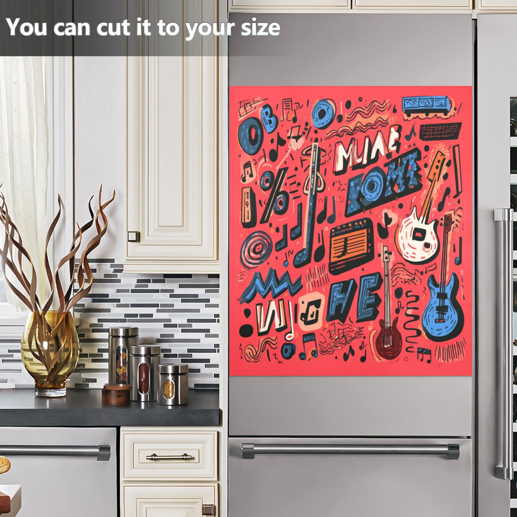 IAUYY Magnetic decorative sticker - 23x26 Inch PVC Refrigerator Decorative Cover, Removable DIY Art for Kitchen Appliances Graffiti Bass Clef Symbol